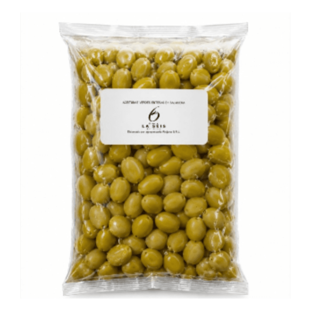 Caja de 6 sachets de aceitunas verdes con carozo 1 kg